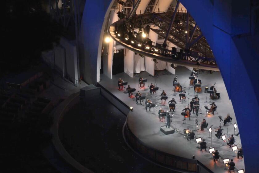 Gustavo Dudamel conducting Los Angeles Philharmonic at Hollywood Bowl as part of Icons on Inspiration online benefit concert.