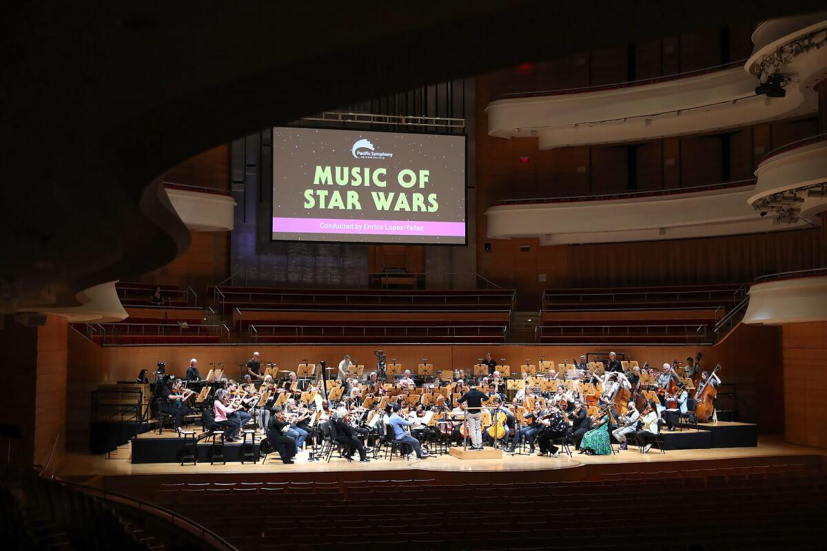 Rehearsal for "Music of Star Wars" at the Renee and Henry Segerstrom Concert Hall.