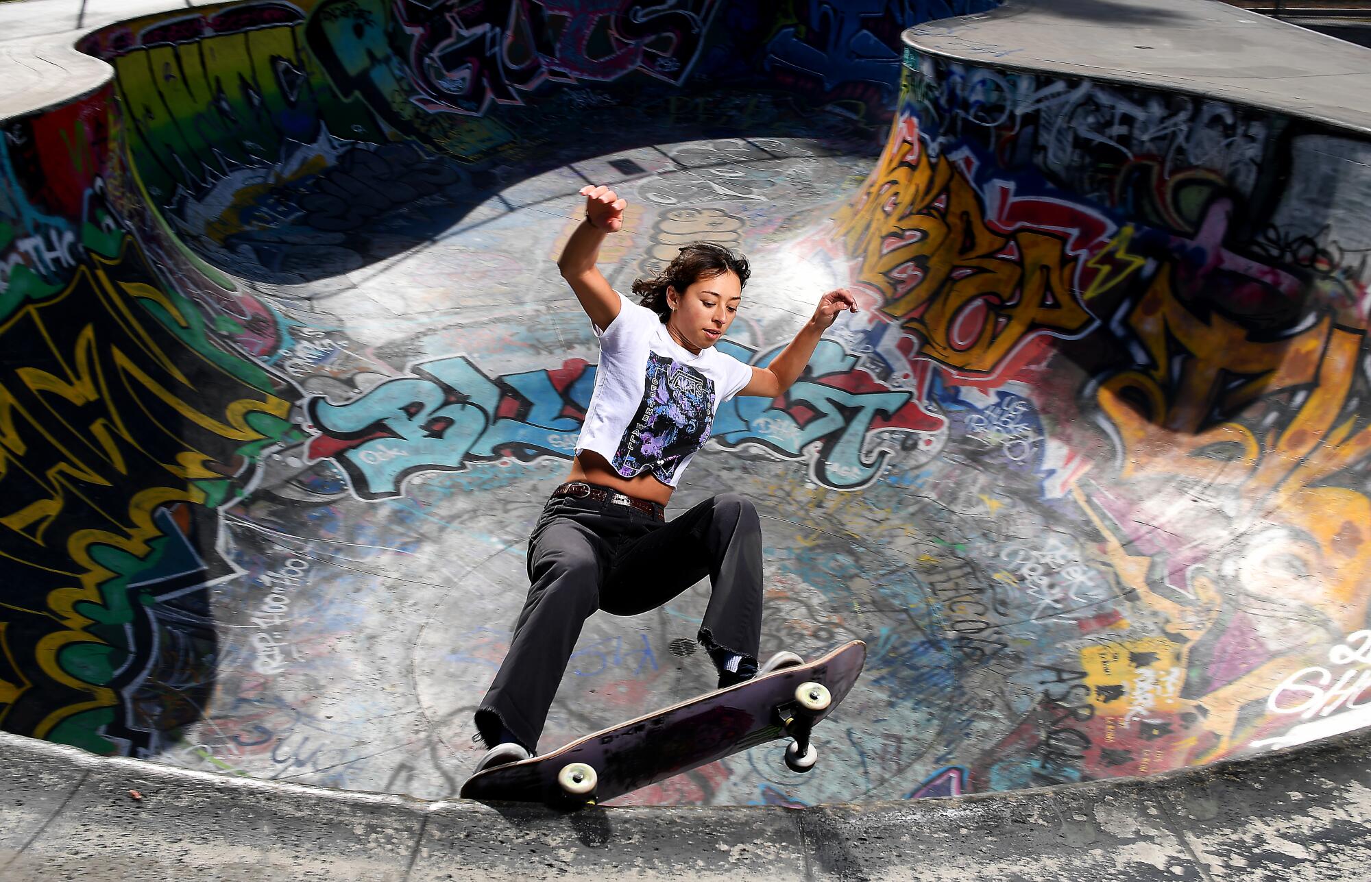 Lizzie Armanto is photographed at Garvanza Skate Park in Los Angeles.