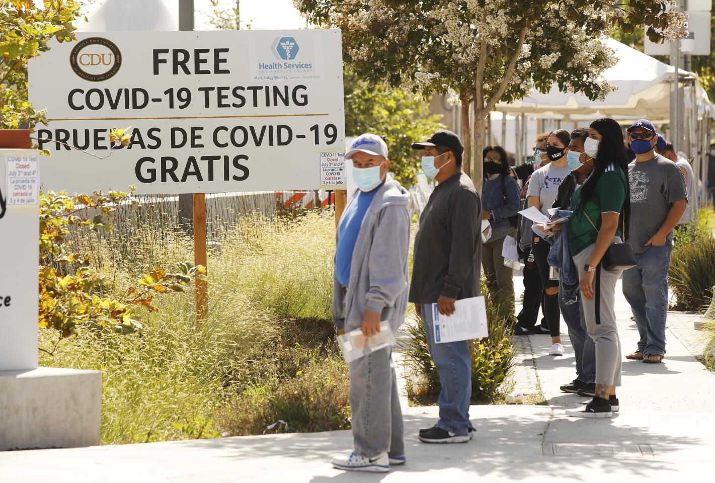 Walk-ins wait at the Charles R. Drew University of Medicine and Science testing site.