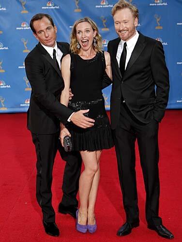 Will Arnett, left, with Conan O'Brien and his wife, Liza Powell.