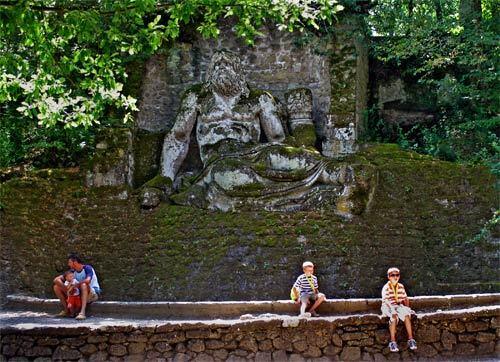 A mossy stone giant seems to keep a watchful eye over a privately owned property in central Italy known as the "garden of the monsters."
