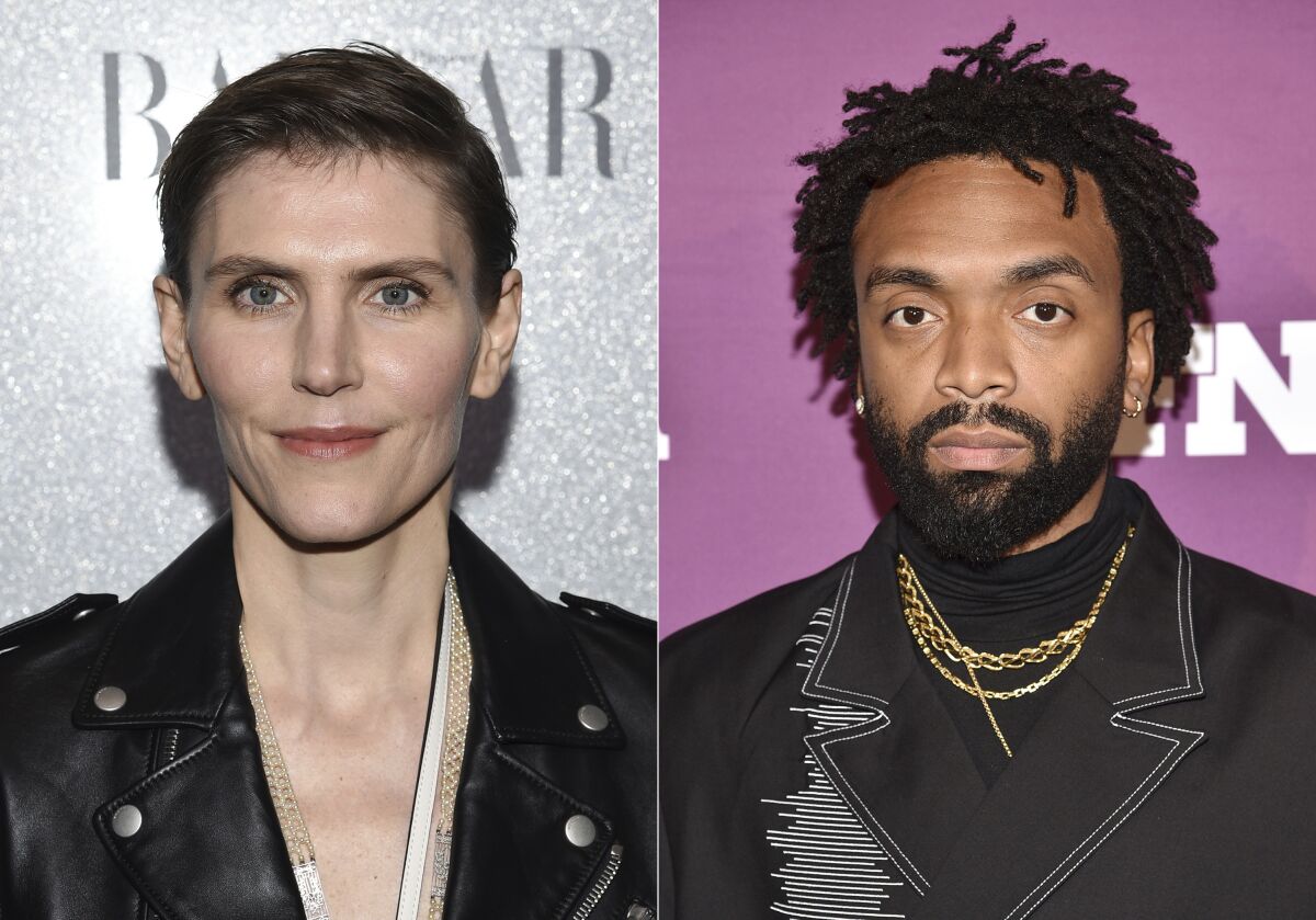 This combination photo shows designer Gabriela Hearst at the Lincoln Center Corporate Fund fashion gala honoring Coach in New York on Nov. 29, 2018, left, and Pyer Moss designer Kerby Jean-Raymond at the 2019 Footwear News Achievement Awards in New York on Dec. 3, 2019. The Council of Fashion Designers of America (CFDA) announced Hearst as American Womenswear Designer of the Year and Jean-Raymond as American Menswear Designer of the Year for the 2020 CFDA Fashion Awards. (Photos by Evan Agostini/Invision/AP)