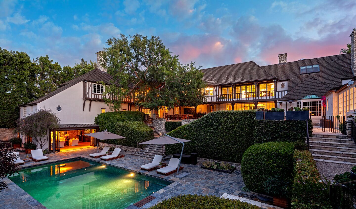 The Tudor-style home in Beverly Hills, listed at $56 million, was built in 1934 for actors Fredric March and Florence Eldridge.