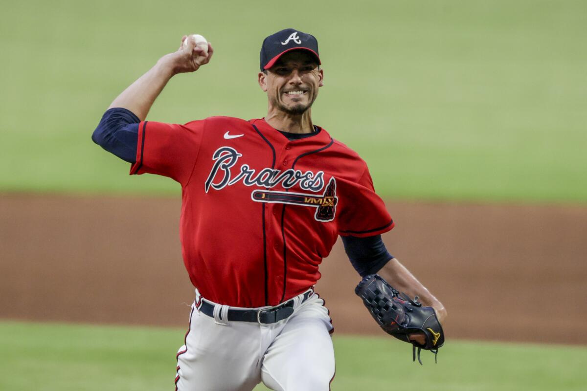 Braves starter Charlie Morton pitches during the first inning July 22, 2022, in Atlanta.