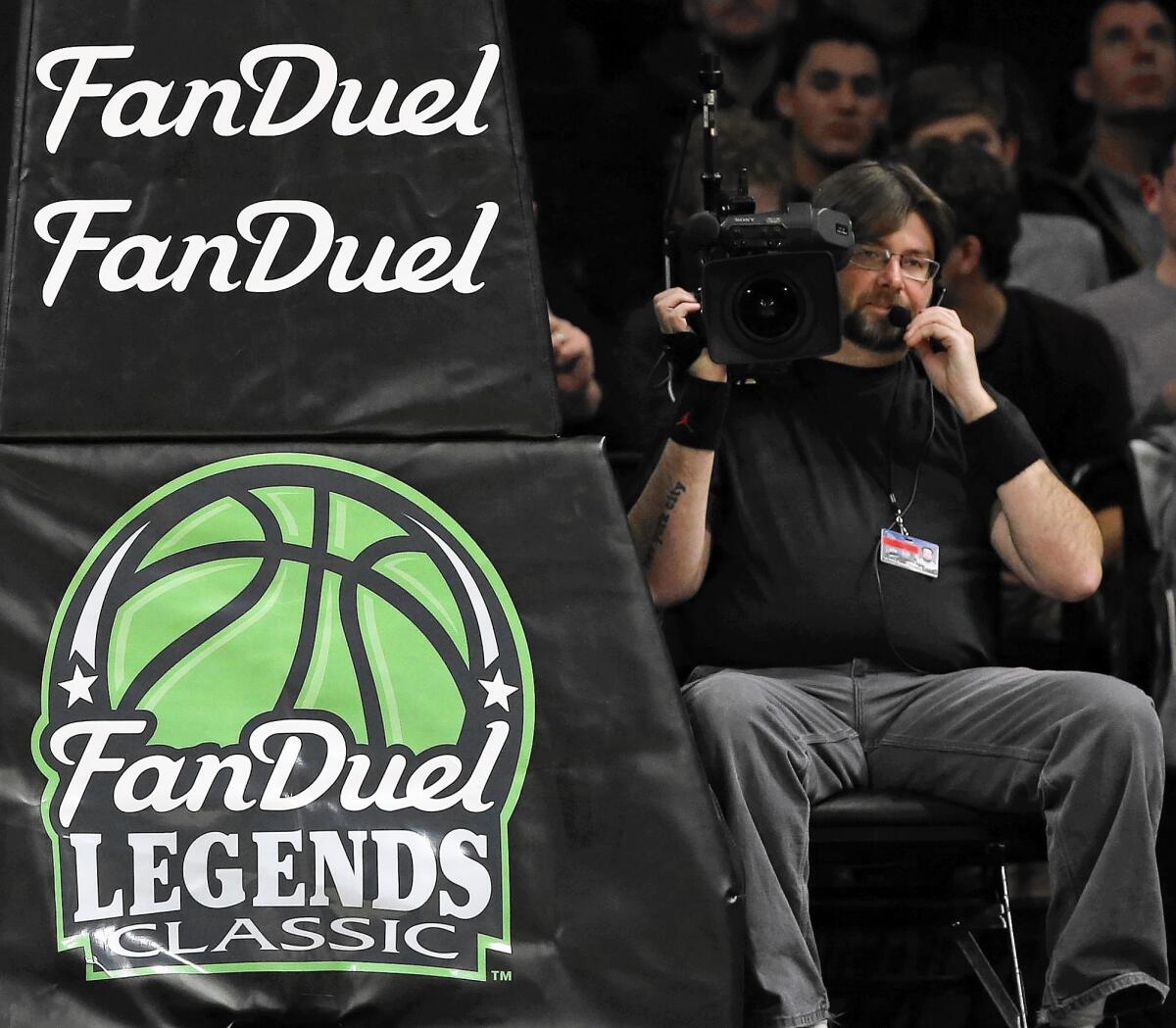 FanDuel advertising covers the post at the Barclays Center in New York.
