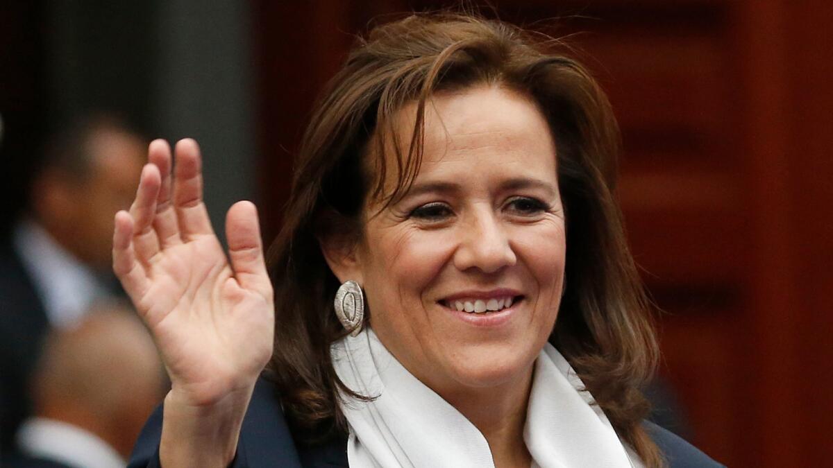 Mexican presidential candidate and former First Lady Margarita Zavala waves to supporters before a debate in Mexico City last month.