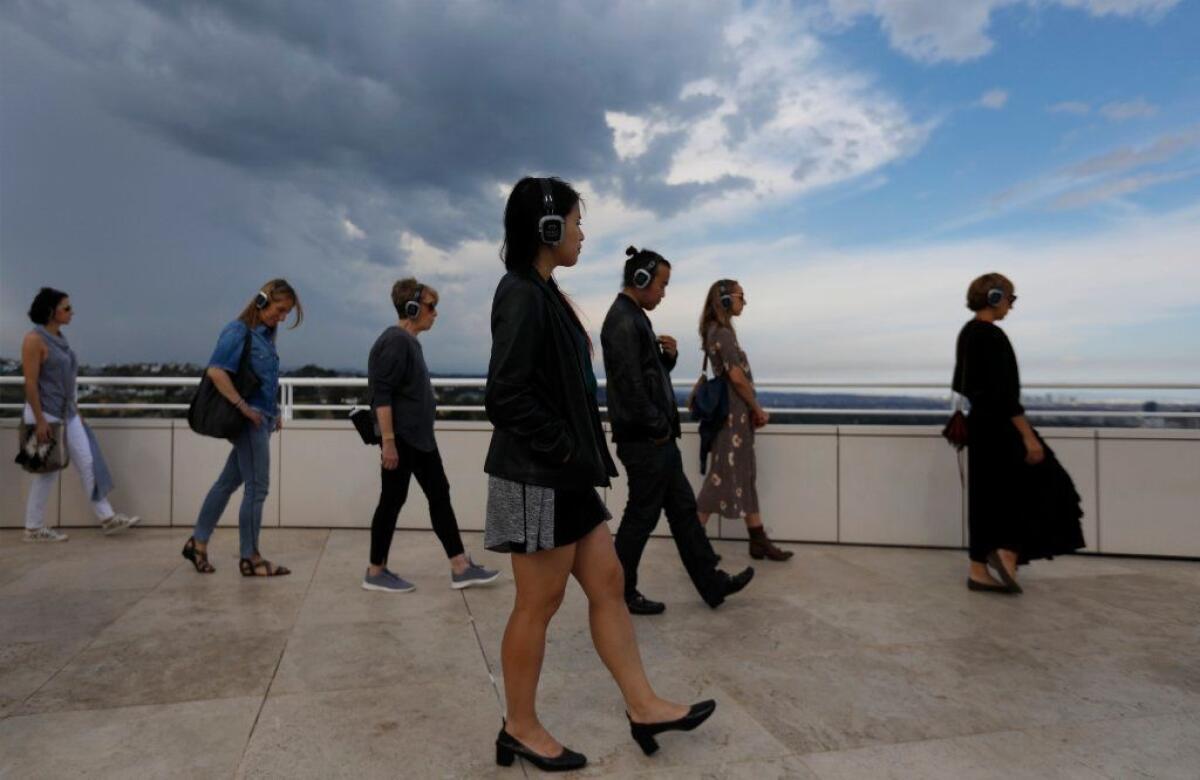 About 80 people participated in a MindTravel event at the J. Paul Getty Museum in May, visiting the museum's galleries, grounds and gardens while listening to original music on headphones.