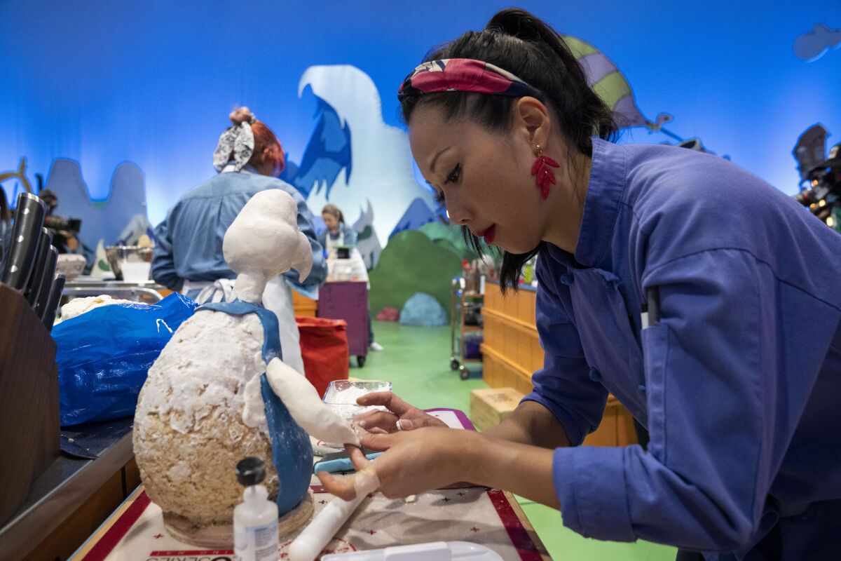 Carlsbad resident Huiwen Lu makes a cake on the "Dr. Seuss Baking Challenge."