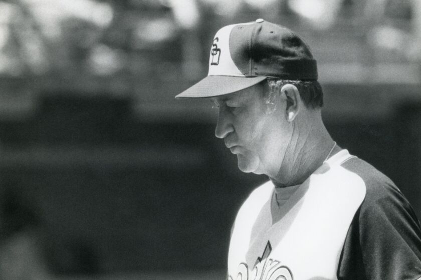 Roger Craig, who guided the San Diego Padres to their first winning season in 1978, was fired after the 1979 season. (Photo by Tony Doubek / The San Diego Union-Tribune)