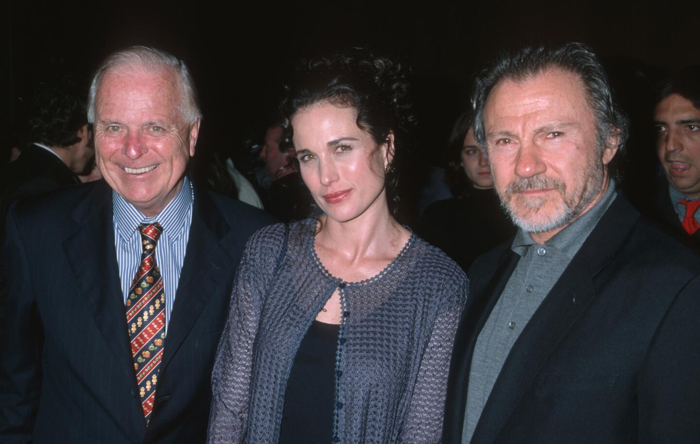 Then L.A. Mayor Richard Riordan, left, with actress Andie MacDowell and actor Harvey Keitel at the 1998 Los Angeles Independent Film Festival.