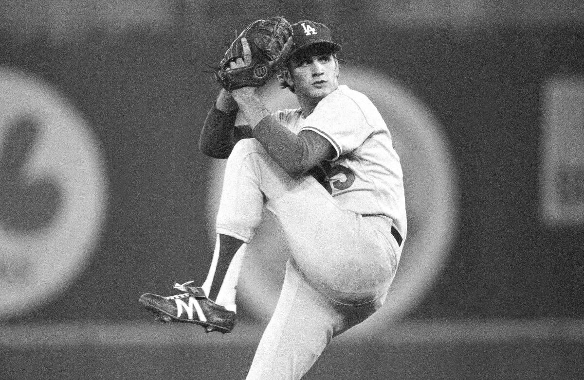 Right-hander Bob Welch winds up to throw to the Philadelphia Phillies in a National League playoff game in 1978. He threw a blazing fastball and rose quickly through the Dodger system.