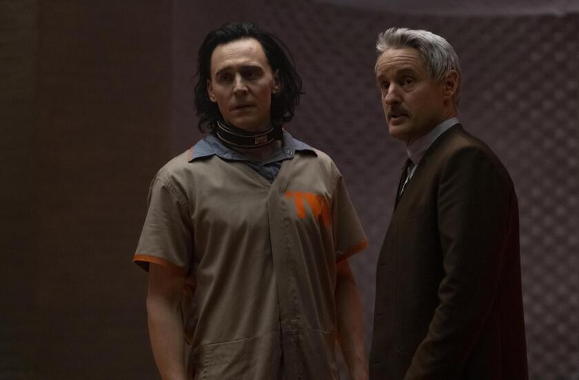 Tom Hiddleston, left, and Owen Wilson in "Loki."