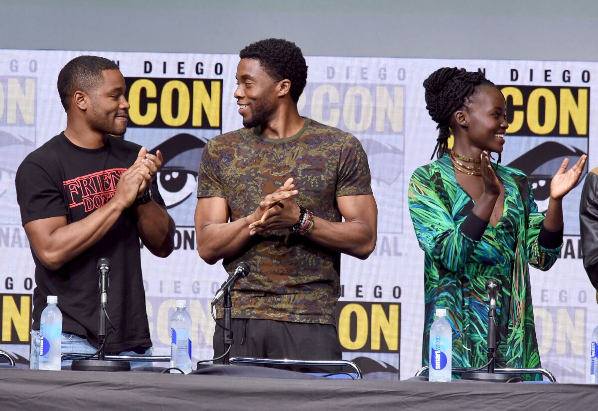 Director Ryan Coogler and stars Chadwick Boseman and Lupita Nyong'o present Marvel's "Black Panther" at Comic-Con.