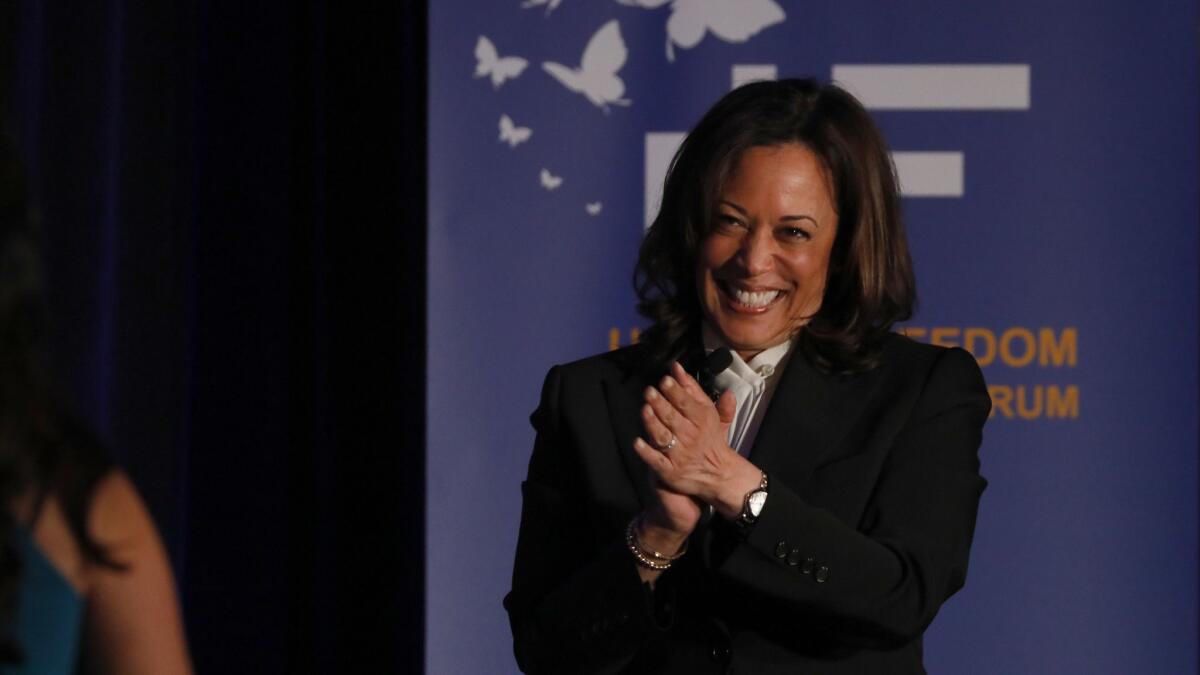 Sen. Kamala Harris (D-Calif.) at the Unity and Freedom Presidential Forum in Pasadena on Friday.