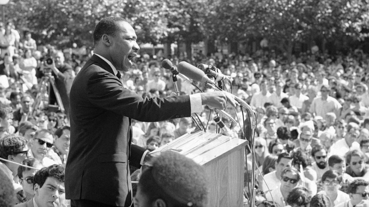 Martin Luther King Jr. speaks at the UC Berkeley on May 17, 1967.