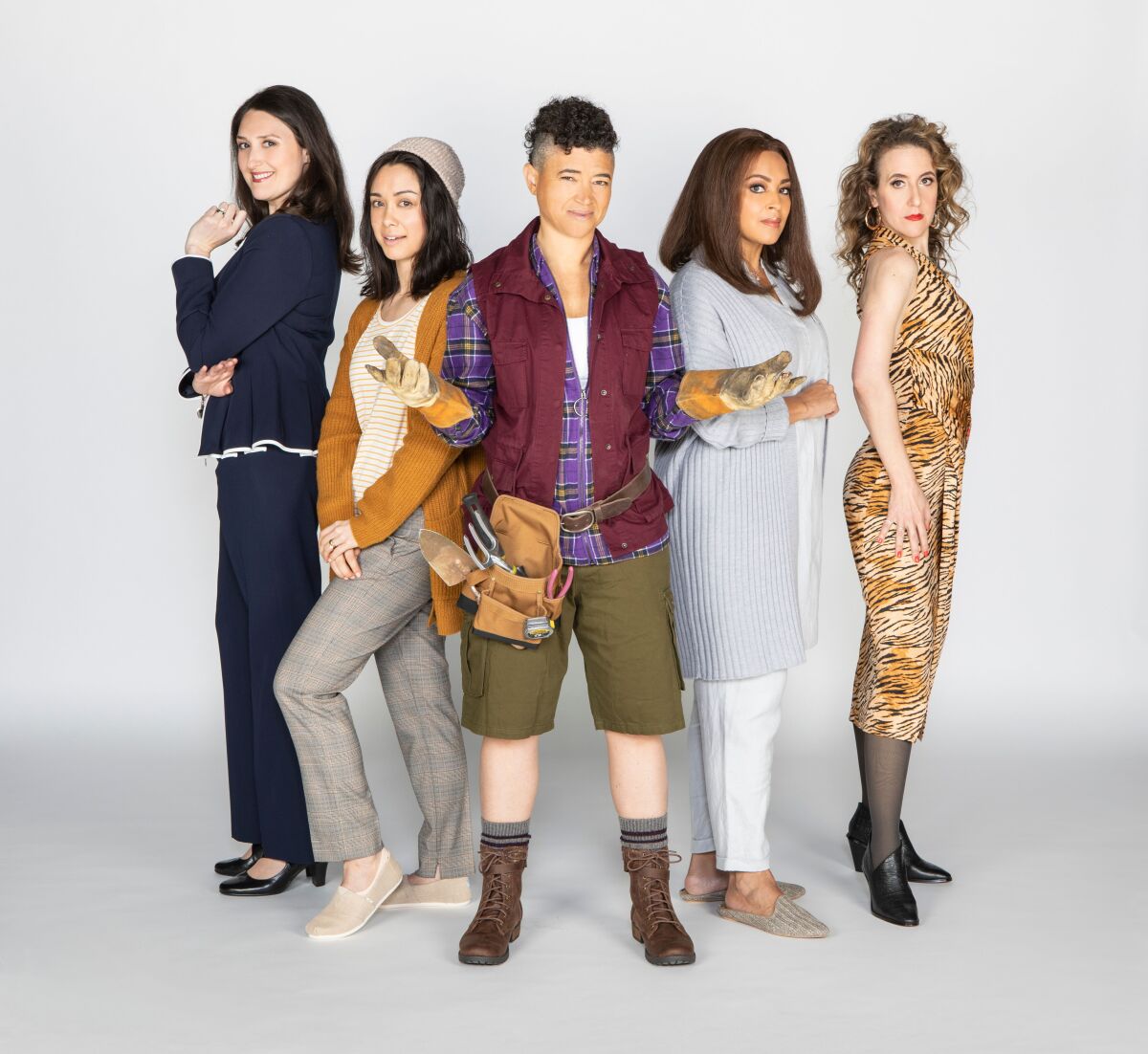 Liz Wisan, Jennifer Paredes, Rami Margron, Opal Alladin and Jenn Harris (from left) star in the Old Globe Theatre's West Coast premiere of "Hurricane Diane."