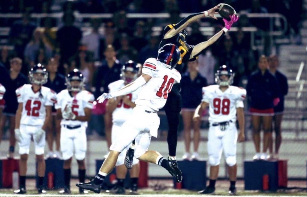 Foothill wide receiver Austin Overn, shown here catching a pass during a game, had a stellar senior season.