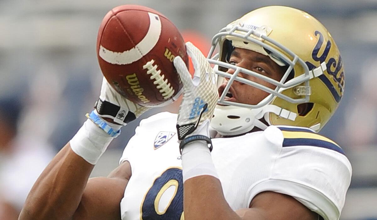 UCLA defensive back Marcus Rios, shown warming up before playing Virginia last month, had a standout game against Utah on Saturday.