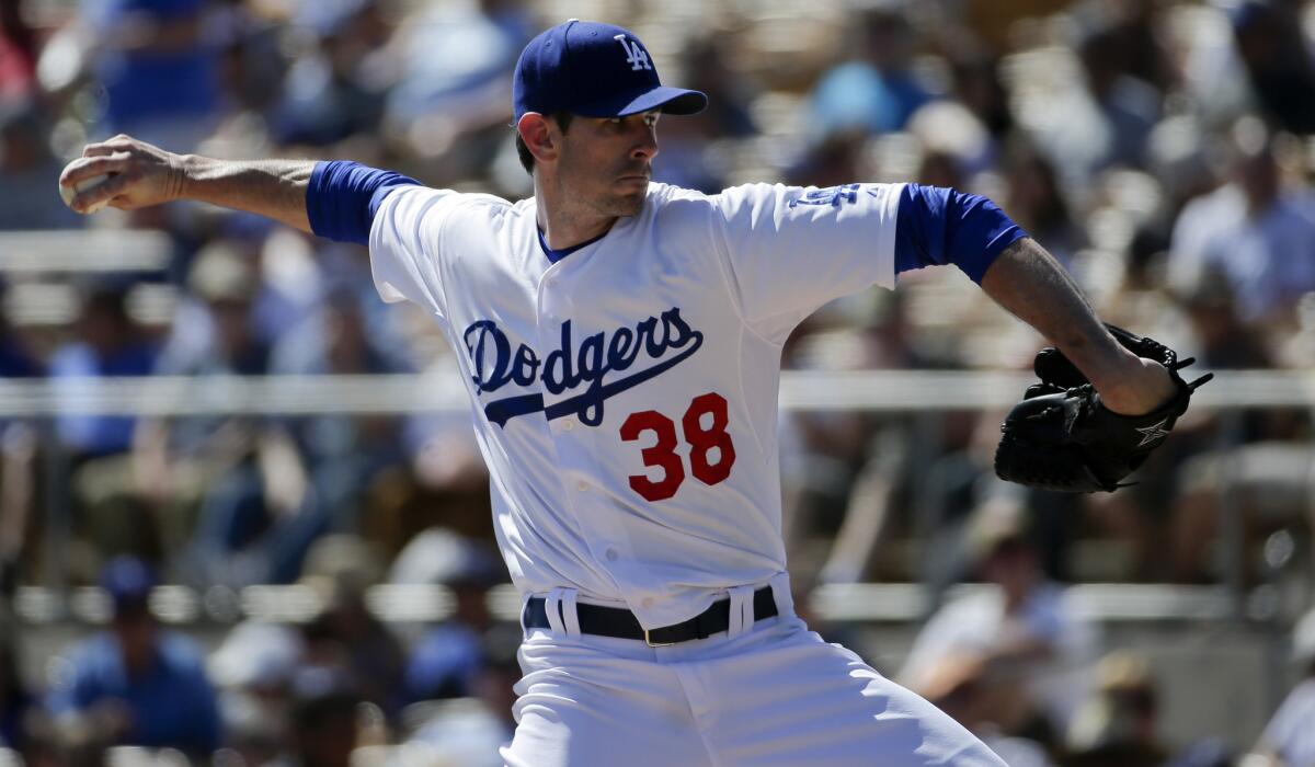 Dodgers starting pitcher Brandon McCarthy has pitched five innings this spring with mixed results.