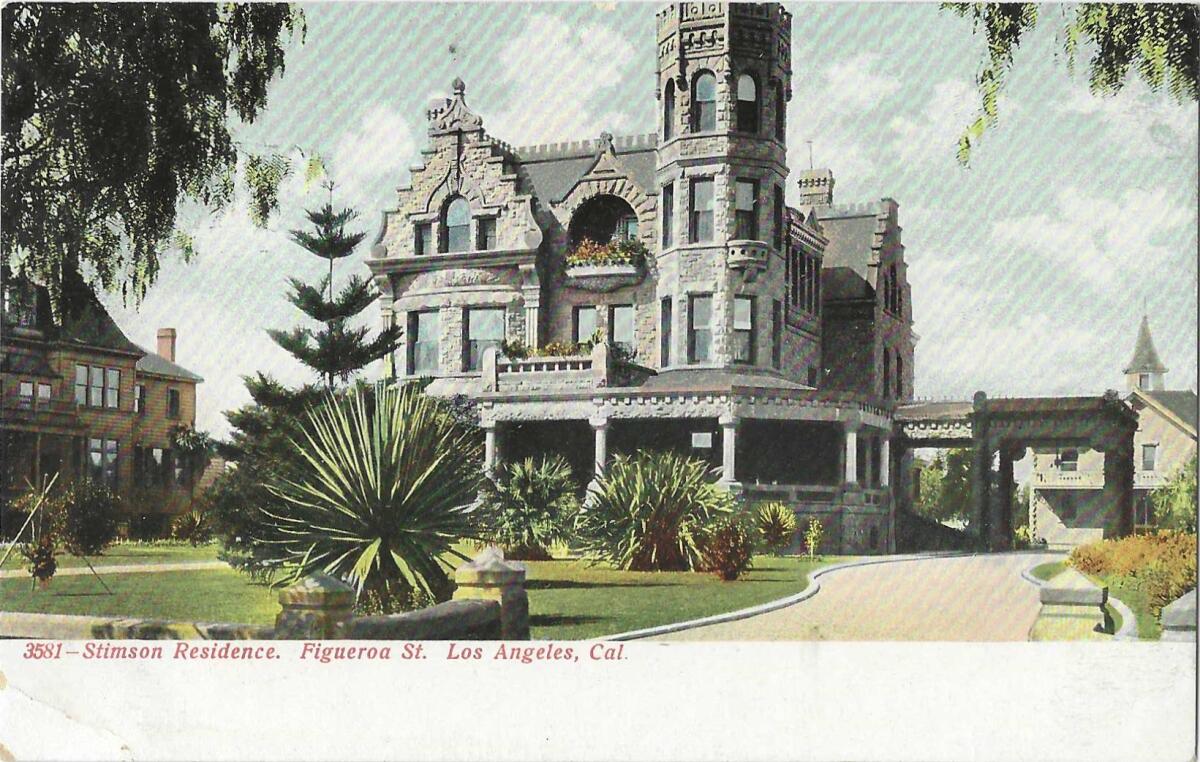 Vintage postcard: "Stimson Residence. Figueroa St. Los Angeles, Cal."