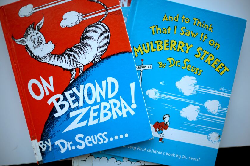 Books by Theodor Seuss Geisel, aka Dr. Seuss, including "On Beyond Zebra!" and "And to Think That I Saw it on Mulberry Street," 