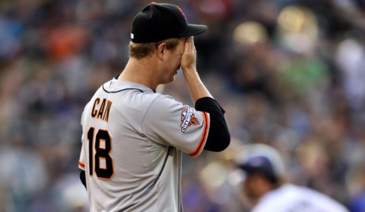 San Francisco starter Matt Cain has a 5.43 ERA and has given up more home runs than anyone in the majors.