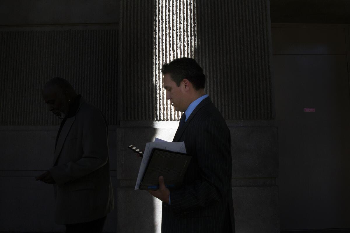 Pete Aguilar after a meeting in San Bernardino County last year. He was elected to Congress on Tuesday.