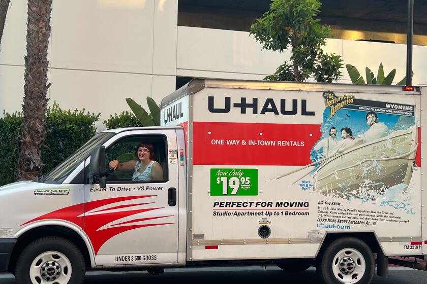 Bella Ross drives a U-Haul in Mission Valley on July 13, 2023.