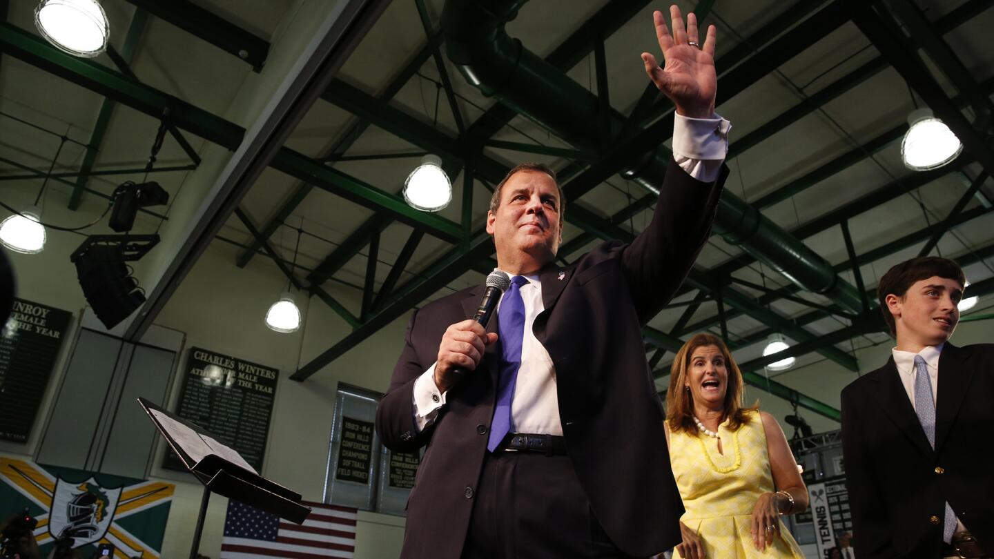 New Jersey Gov. Chris Christie announces his candidacy for president Tuesday at Livingston High School in Livingston, N.J. Christie, who went to the school, joins the 2016 Republican field for president.