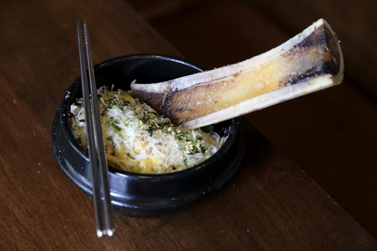 A dish of bone marrow corn cheese at Hanjip.