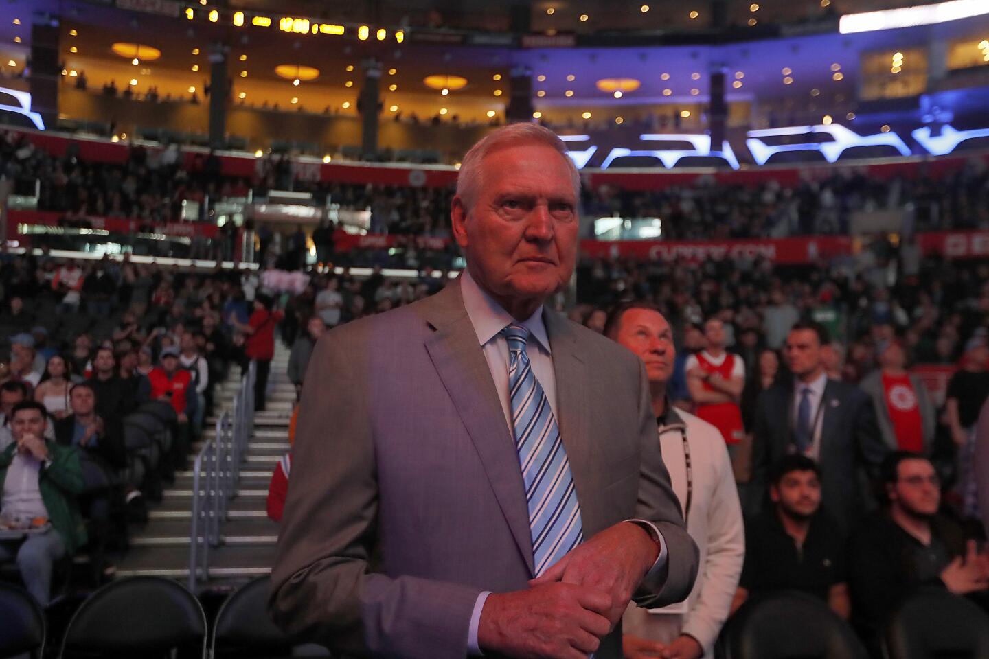 Clippers general manager Jerry West arrives for a game between the Clippers and the Portland Trail Blazers on Tuesday at Staples Center.