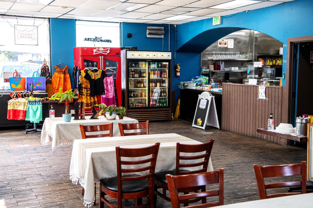 The dining room of Mama D's African Cuisine.