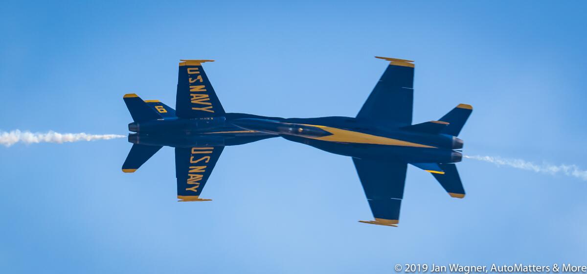 Precision flying by the U.S. Navy Blue Angels