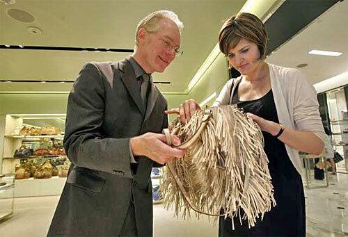 COUSIN ITT: Gunn and co-author Kate Moloney examine a fringed Prada.