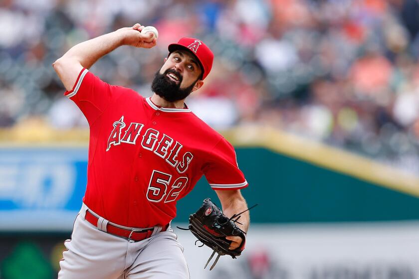 Angels right-hander Matt Shoemaker pitches against the Detriot Tigers on Aug. 27.