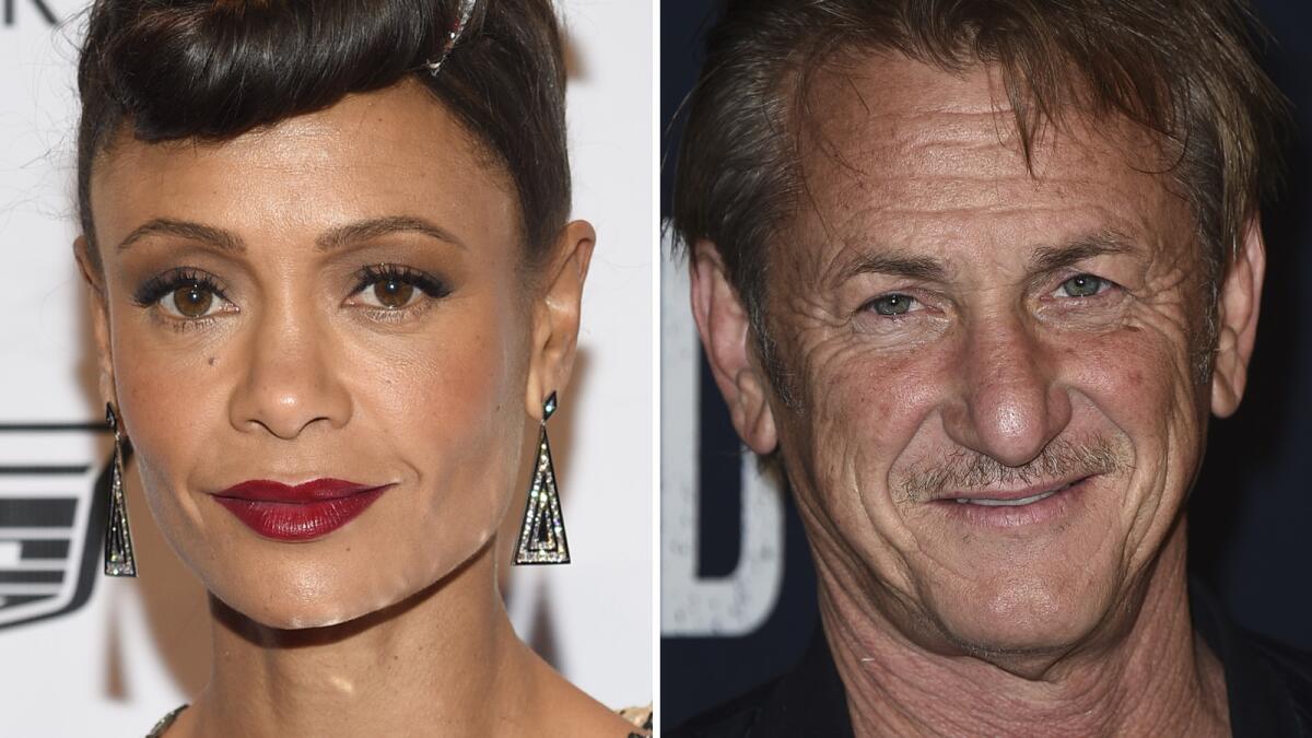 Separate photos of Thandiwe Newton and Sean Penn arriving at events
