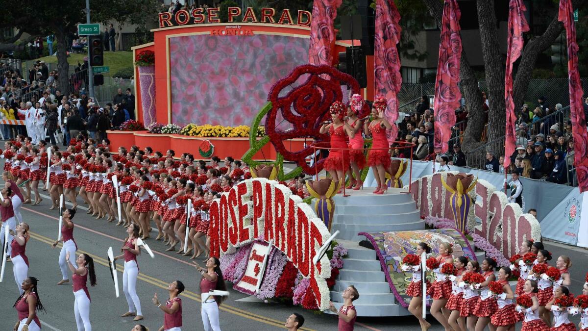 The "Rose Cast" of 250 performers opens the 128th Rose Parade on Monday.