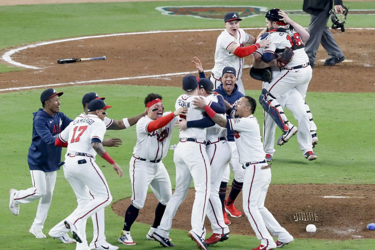 The Atlanta Braves celebrate their NLCS victory.