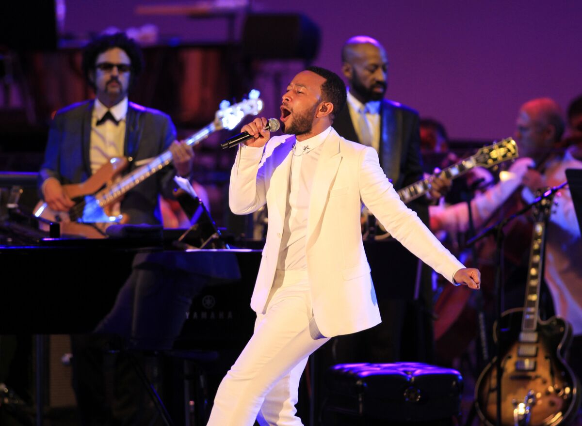 John Legend performs Wednesday night at the Hollywood Bowl in Los Angeles.