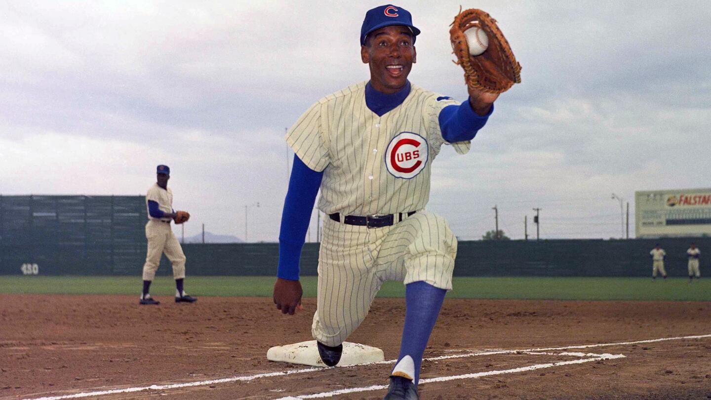 Chicago Cubs first baseman Ernie Banks poses in a 1967 photo.