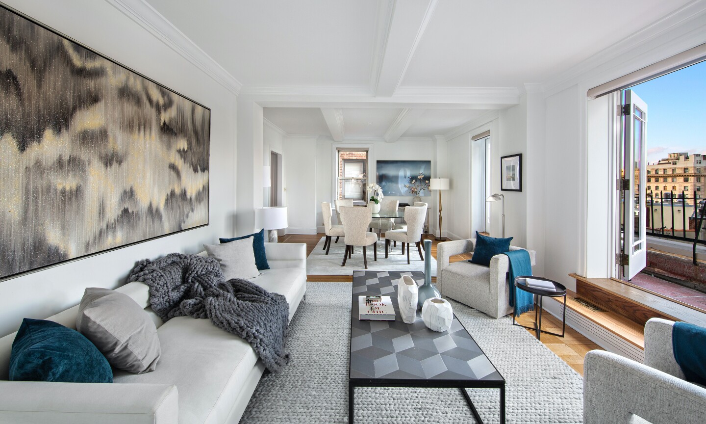 Found in a red-brick building called Park Royal, the two-bedroom unit expands to a 40-foot terrace overlooking the city.