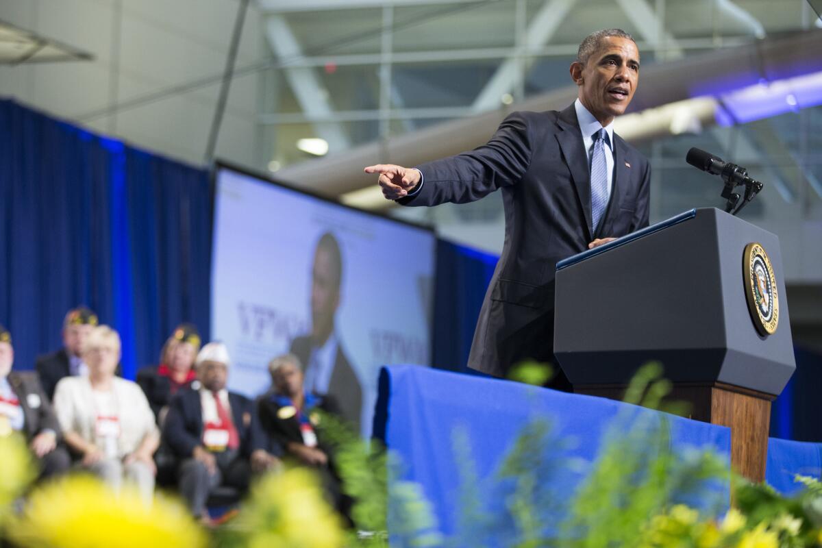 President Obama gestures during a speech to the Veterans of Foreign Wars convention in Pittsburgh on July 21.