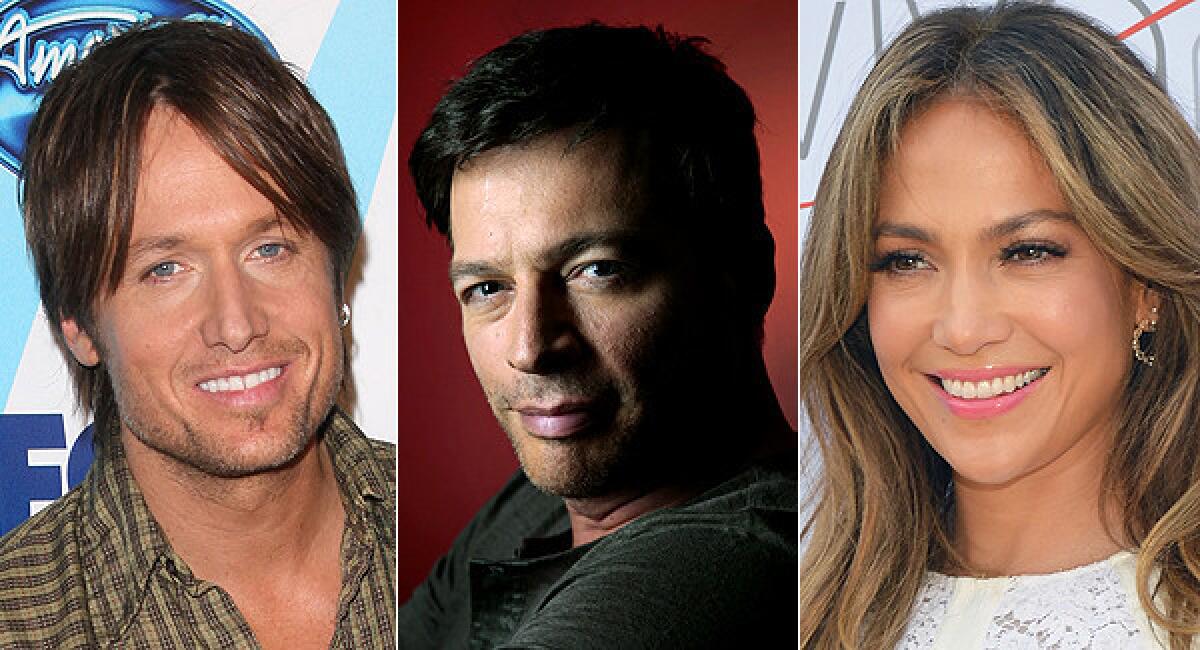 Returning "American Idol" judge Keith Urban, left, will be joined by Harry Connick Jr. and Jennifer Lopez.