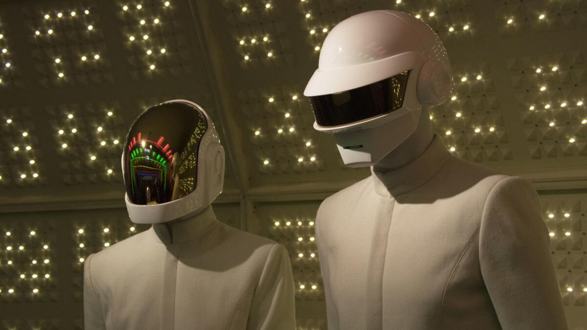 Costumes are on display at electronic group Daft Punk's pop-up shop in West Hollywood on Feb. 16, 2017.