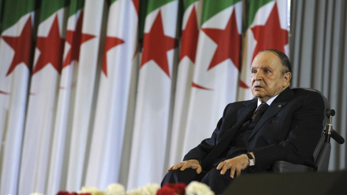 Algerian President Abdelaziz Bouteflika is shown after taking the oath of office in April 2014. The ailing longtime leader has faced nationwide protests.