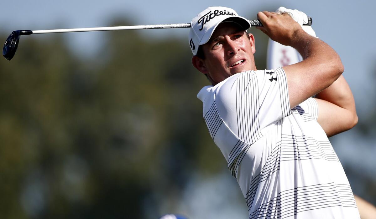 Scott Stallings watches his tee shot at No. 2 during the final round of the Farmers Insurance Open on Sunday.