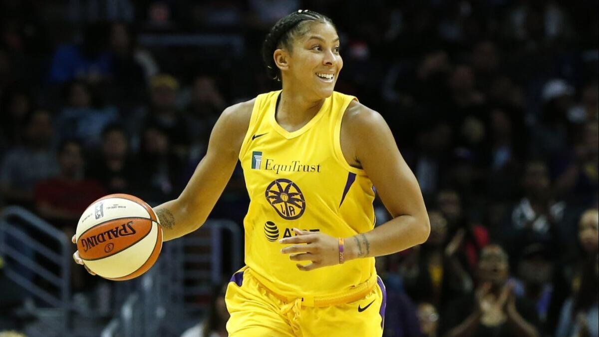 Candace Parker controls the ball during a game against the Washington Mystics on June 18.