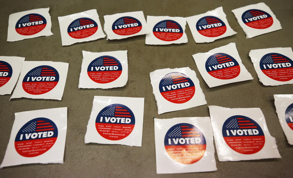 A collection of unused "I Voted" stickers