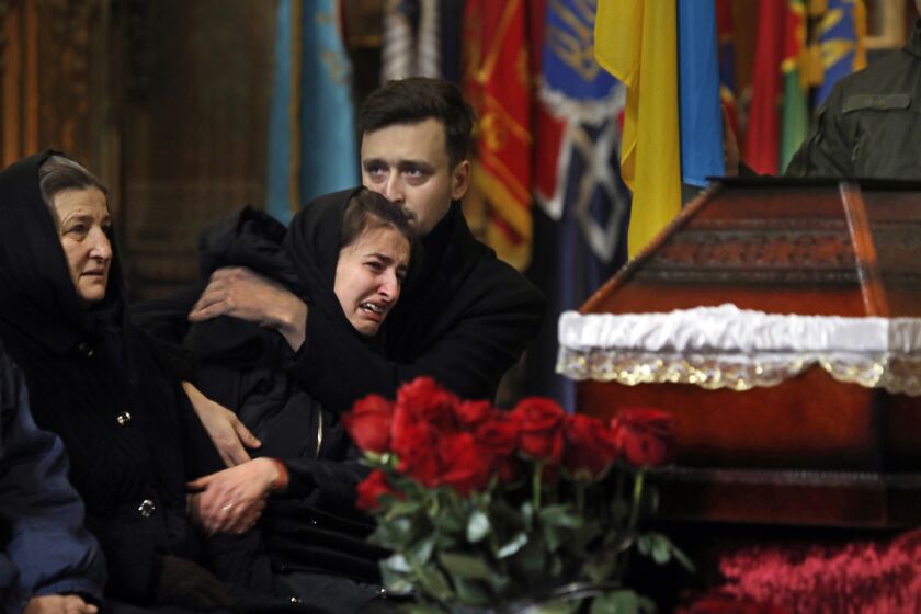 The funeral for Denis Metyolkin was held at the Saints Peter and Paul Garrison Church in Lviv, Ukraine.